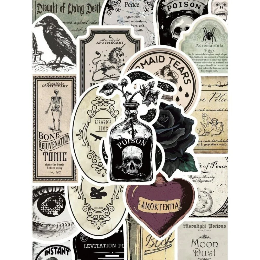 50pcs Gothic Apothecary Vintage Magic Potion Sticker Labels For Notebook